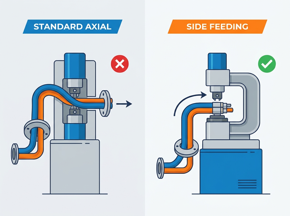 side feeding hose crimping machine in operation