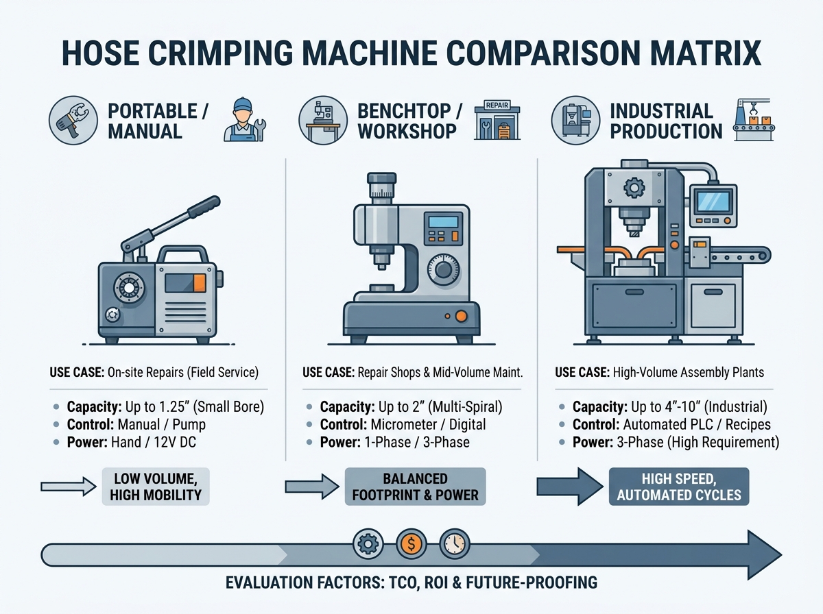 Industrial evaluation dimensions for hose crimping equipment